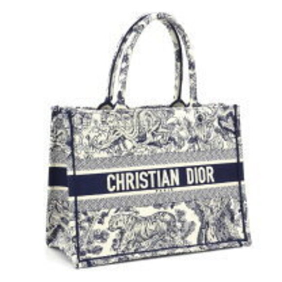 Christian Dior Toile de Jouy Embroidery Tote Bag Navy - Picture 1 of 6